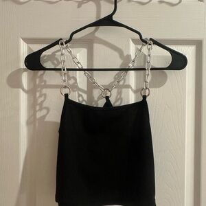 ROMWE Black Crop Top with Silver Chain Straps